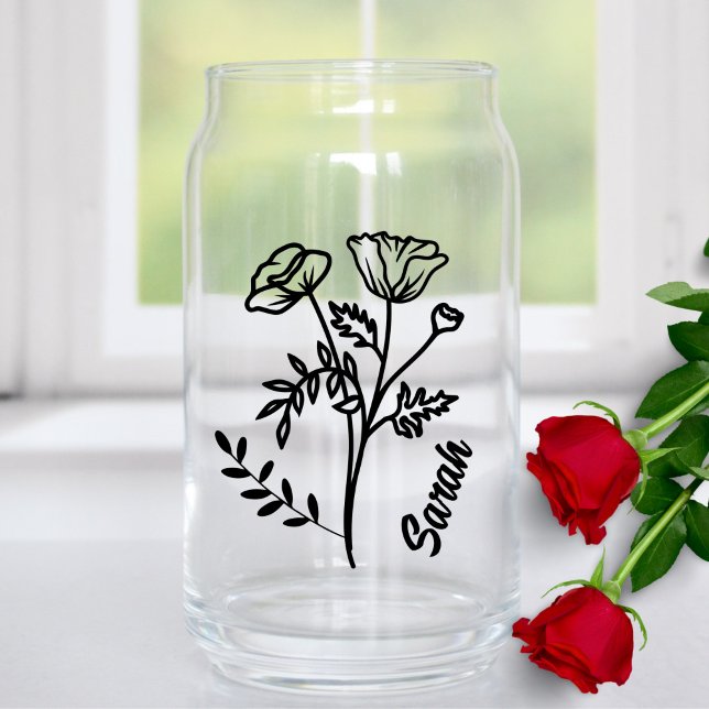 Verre Canette Personnalisé Août Mois de naissance Fleur Poppy (Créateur téléchargé)