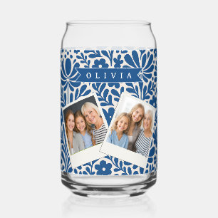 Verre Canette Personnalisé Floral Nordique Fleuris Bleus Personn