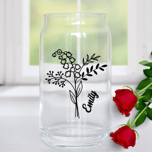 Verre Canette Personnalisé mai Fleur de naissance Lily de la Val