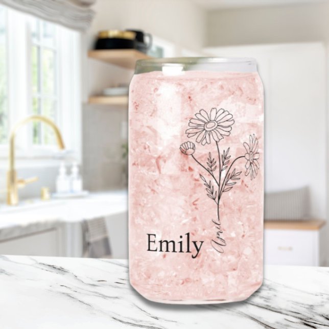 Verre Canette Personnalisé Nom personnalisé Daisy Avril Fleur de (Personalized Custom Name Daisy April Birth Flower Can Glass)
