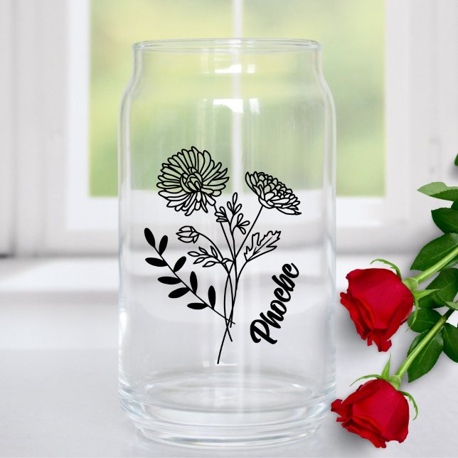 Verre Canette Personnalisé Novembre Fleur de naissance Chrysanth (Créateur téléchargé)