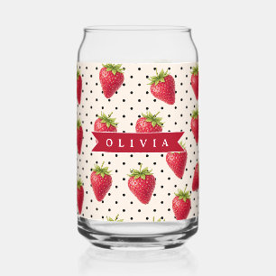 Verre Canette Personnalisé Rétro Fraise À Pois Vintage