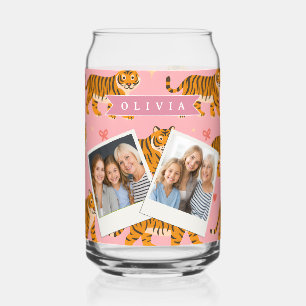 Verre Canette Personnalisé Rose Tigre Chic Branché Amusant Esthé