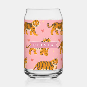 Verre Canette Personnalisé Rose Tigre Chic Branché Amusant Esthé