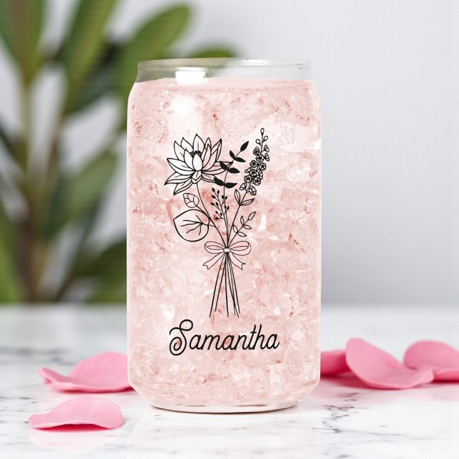 Verre Canette Personnalisée Pour Sa Bow Rose Florale (Créateur téléchargé)