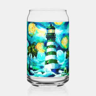 Verre Canette Phare Tropical & Palm Trees Vert Bleu Turquoise