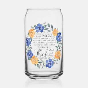 Verre Canette Philippiens 4:8, ce qui est noble, couronne floral