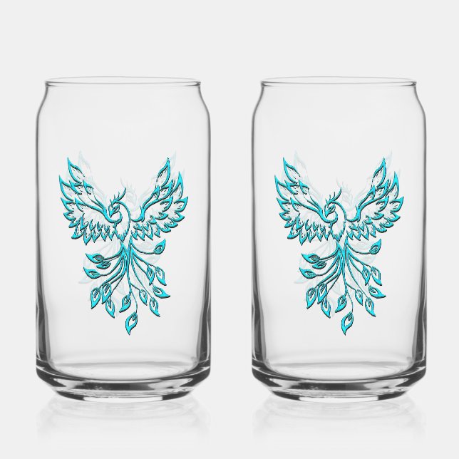 Verre Canette Phoenix bleu se lève sur blanc (Recto)