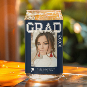 Verre Canette Photo Graduation Party Élégant Script moderne