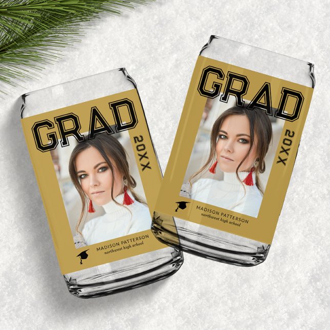 Verre Canette Photo Graduation Party Élégant Script moderne (Créateur téléchargé)