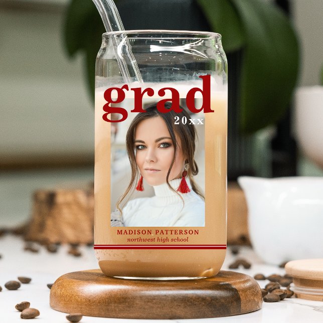 Verre Canette Photo Graduation Party Élégant Script moderne (Créateur téléchargé)