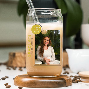 Verre Canette Photo Graduation Party Modern Script Black Gold