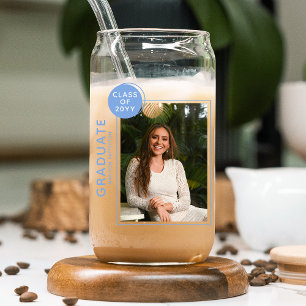 Verre Canette Photo Graduation Party Modern Script Blue