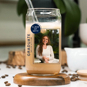 Verre Canette Photo Graduation Party Modern Script Blue