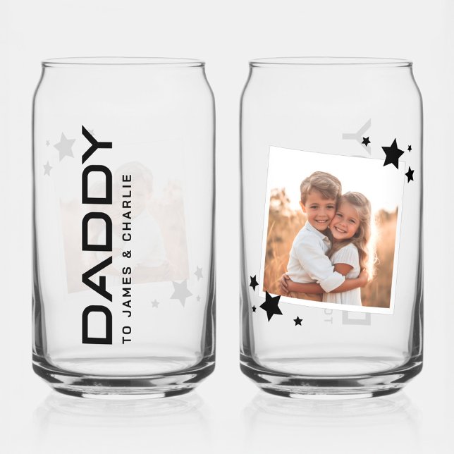 Verre Canette Photo moderne papa fête des pères noms d'enfants (Modern photo daddy father's day kids names can glass)