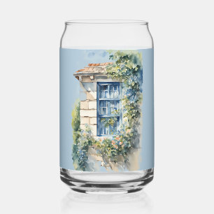 Verre Canette Pierre Bleu Fenêtre Mur Cottage Vignes