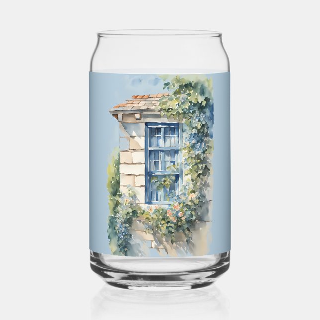Verre Canette Pierre Bleu Fenêtre Mur Cottage Vignes (Recto)
