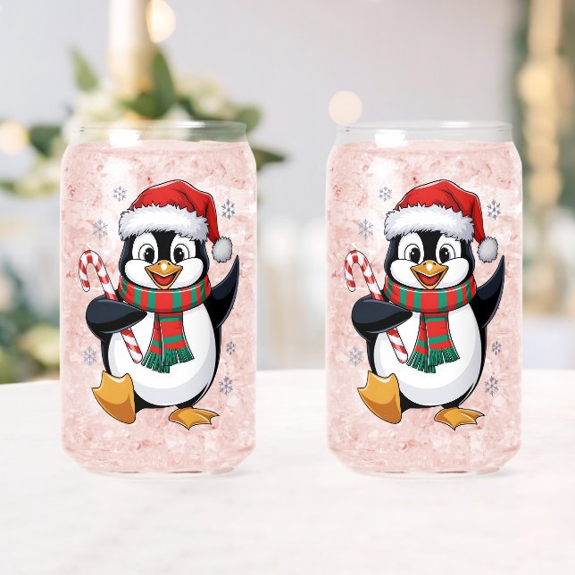 Verre Canette Pingouin de Noël avec Bonnet et Canne à Sucre (Insitu (Mariage))