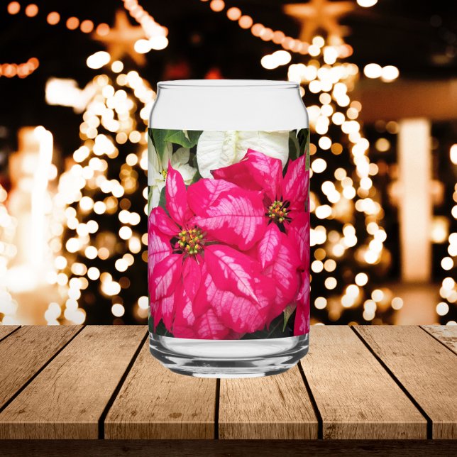 Verre Canette Pink and White Variegee Poinsettias Holiday (In Situ Holidays)