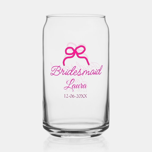 Verre Canette PINK BOW minimalajouter nom bridesmaid année cadea (Recto)