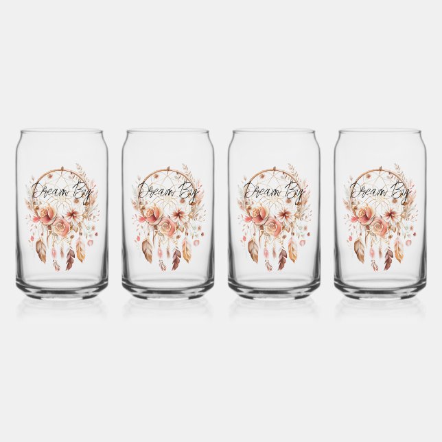Verre Canette Pink Dream Catcher Boho Floral (Recto)