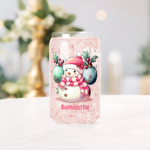 Verre Canette Pink Snowman Personnalisé Enfants Chocolat chaud
