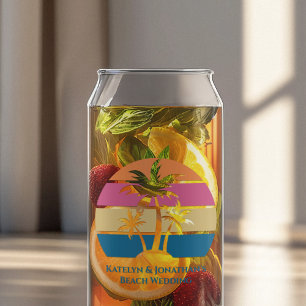 Verre Canette Plage personnalisée Mariage Tropical Palm Tree cou