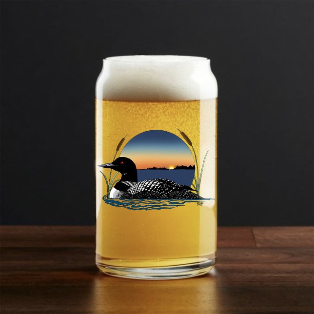 Verre Canette Plongeon commun serein Coucher de soleil Bleu Faun (Créateur téléchargé)