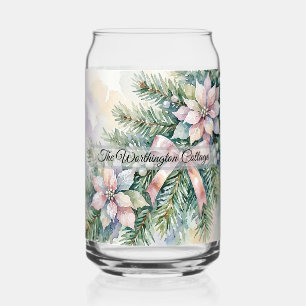 Verre Canette Poinsettia Rose Pâle Aquarelle Noël