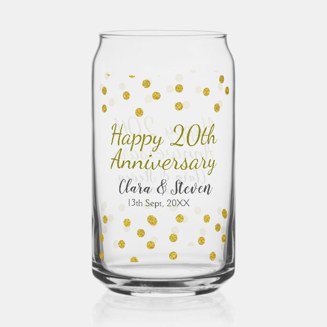 Verre Canette Points dorés scintillent joyeux 20e anniversaire d (Recto)
