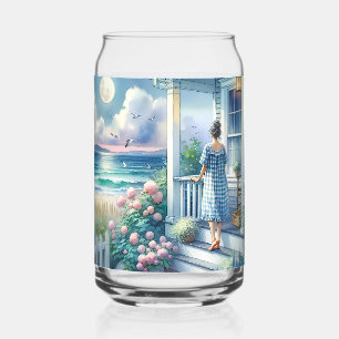 Verre Canette Porche de cottage au clair de lune au bord de la m