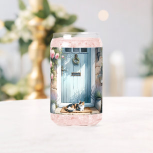 Verre Canette Porche Floral Cottagecore avec Chat Calicot