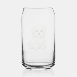 Verre Canette Portrait de chiot maltais blanc et duveteux Amateu
