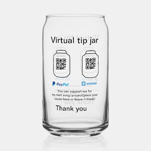 Verre Canette Pot virtuel de pourboires code q r donation d'arge (Recto)