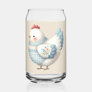 Verre Canette Poule de Cottage en Vichy Bleu