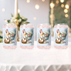 Verre Canette Poule florale avec charme vintage de ferme