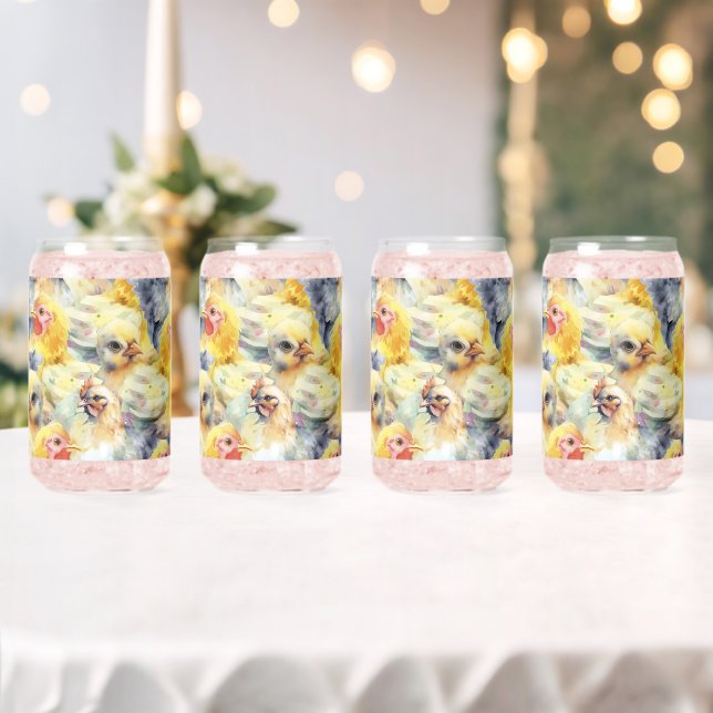 Verre Canette Poulets De Ferme. Poulet aquarelle (Insitu (Mariage))