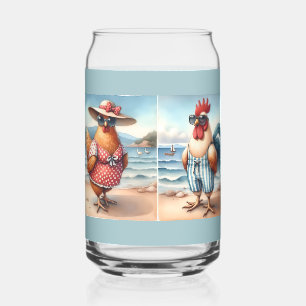 Verre Canette Poulets en maillots de bain au bord de la mer
