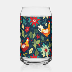 Verre Canette Poulets Et Poinsettias De La Ferme De Noël