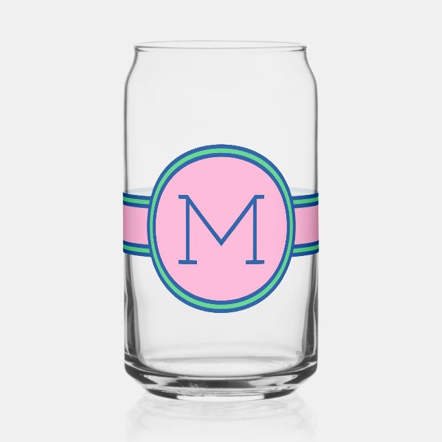 Verre Canette Preppy rose Green et Navy Blue Monogram (Gauche)