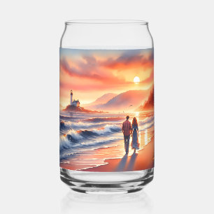 Verre Canette Promenade au phare du coucher de soleil côtier rom