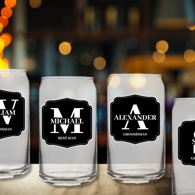 Verre Canette Proposition de fabricant de monogrammes personnali (personalized monogram groomsman beer glass can groomsman proposal)