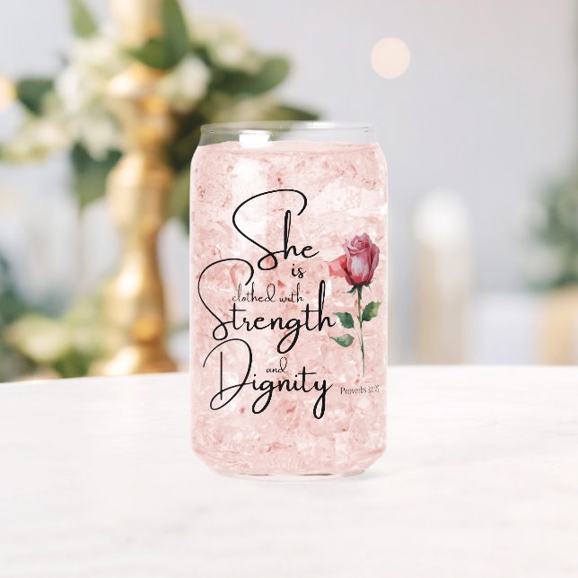 Verre Canette Proverbes 31:25 Elle est habillée Bible Verse Fleu (Insitu (Mariage))