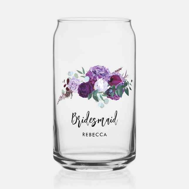 Verre Canette Purple Floral Script Bridesmaid Keepsaké (Recto)