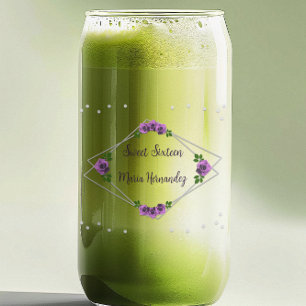 Verre Canette Purple Rose Silver Géométrique Sweet 16