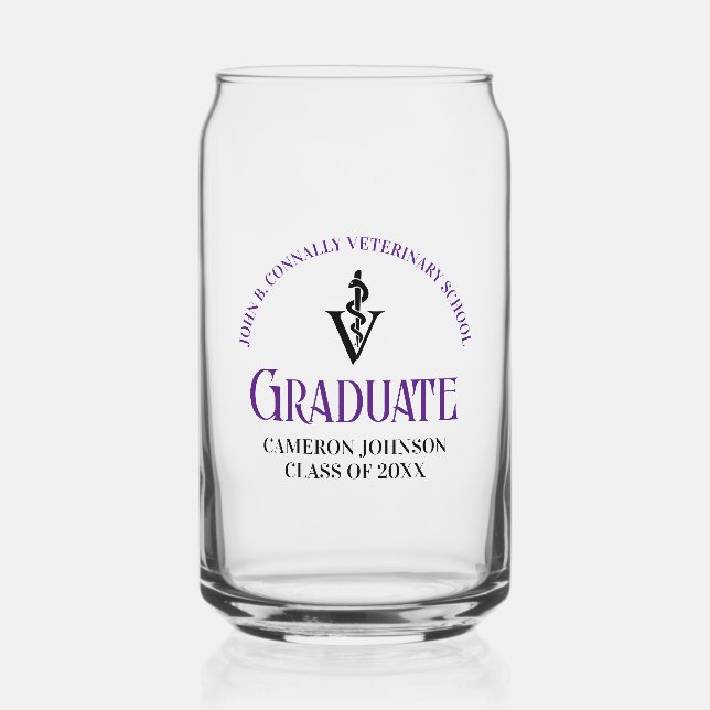 Verre Canette Purple Vétérinaire Graduation Personnalisée (Recto)