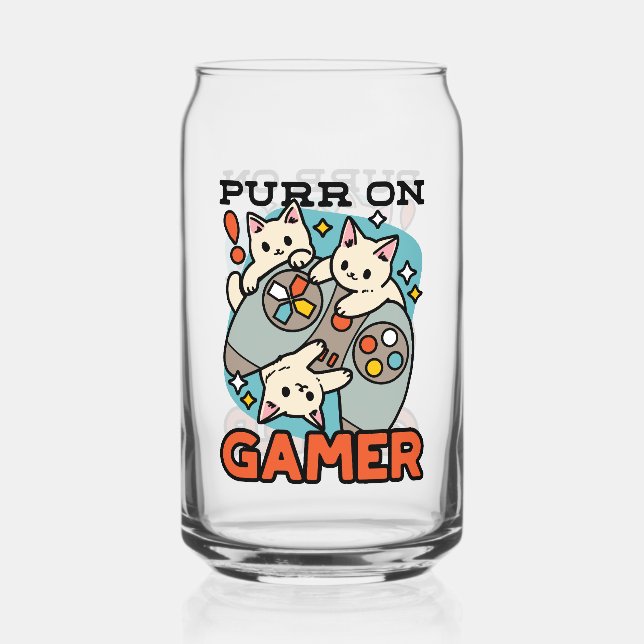 Verre Canette Purr On Gamer - Conception De Jeu De Chat Cute (Recto)