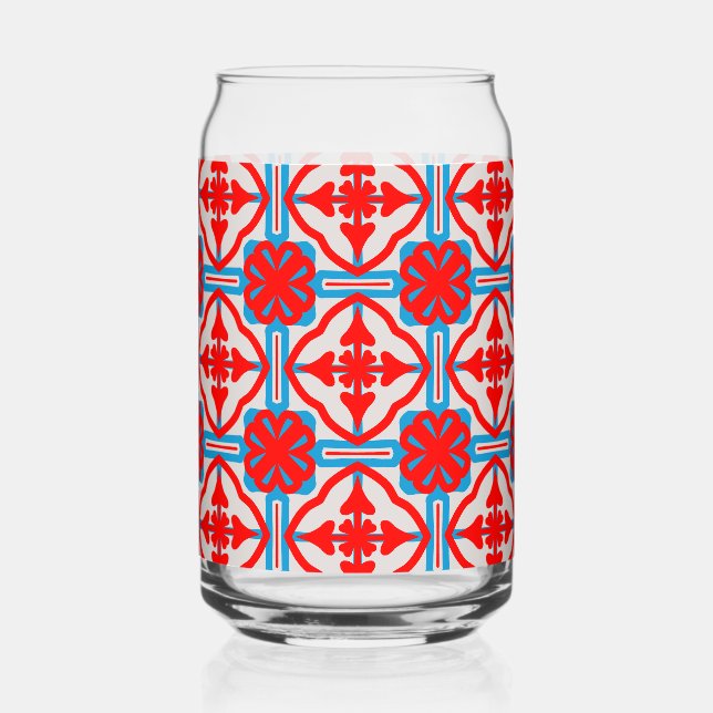 Verre Canette Quatre Feuilles Rouges Géométriques (Verso)