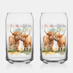 Verre Canette Que l'aventure commence, vache des Highlands