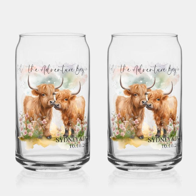 Verre Canette Que l'aventure commence, vache des Highlands (Recto)